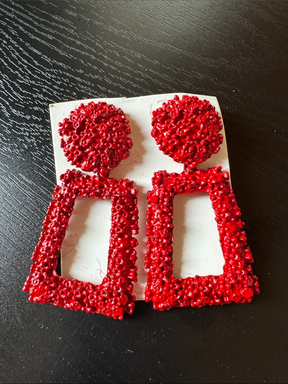Red Textured Drop Earrings for Kids - Stylish Lightweight Accessory